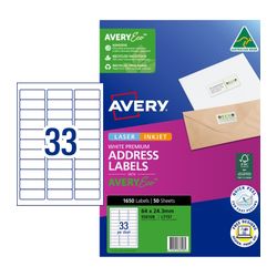 Avery 33Up AveryEco Laser Inkjet Labels 50 Sheets (936108/J8157/L7157)