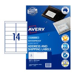 Avery 14Up Waterproof Laser Shipping Labels White 10 Sheets (959413/L7073)
