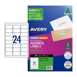 Avery 24Up AveryEco Laser Inkjet Labels 50 Sheets (936107/J8159/L7159)