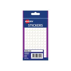 Avery White Dot Stickers 8 mm Round Permanent Pack 624