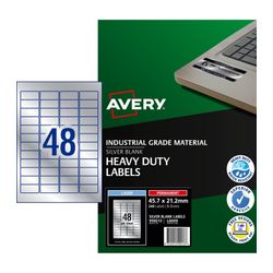 Avery 48Up Heavy Duty Laser Labels Silver 5 Sheets (959213/L6009)