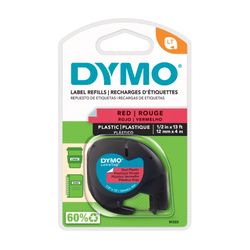 Dymo Letratag Plastic Label Tape 12mm Black on Red