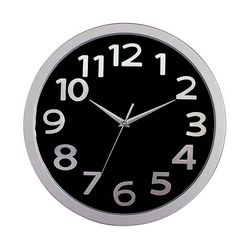 Carven Clock 330mm Silver Rim Black Face