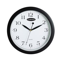 Carven Wall Clock Round 250mm Black Rim with Silent Second Hand