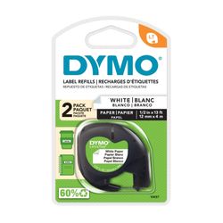 Dymo Letratag Paper Label Tape 12mm Black on White Pack 2
