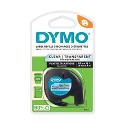 Dymo Letratag Plastic Label Tape 12mm Black on Clear