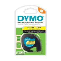 Dymo Letratag Plastic Label Tape 12mm Black on Yellow