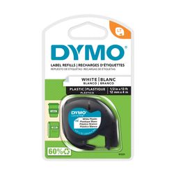 Dymo Letratag Plastic Label Tape 12mm Black on White