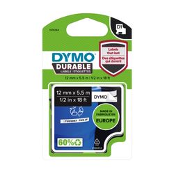 Dymo D1 Durable Label Tape 12mm x 5.5M Black on White