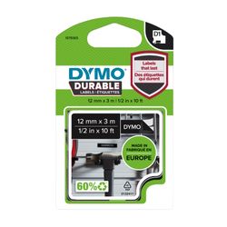 Dymo D1 Durable Label Tape 12mm x 3M White on Black
