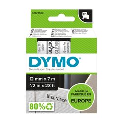 Dymo Labelling Tape D1 SD45010/S0720500 12mm x 7M Black On Clear