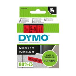 Dymo D1 Label Tape 12mm x 7m Black on Red