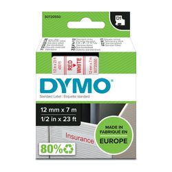 Dymo D1 Label Tape 12mm x 7m Red on White