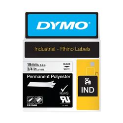 Dymo Rhino Tape Permanent Polyester 19mm x 5.5M Black On White