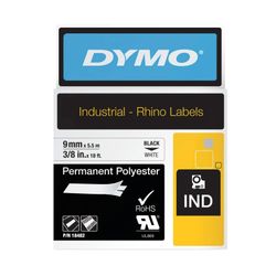 Dymo Rhino Tape Permanent Polyester 9mm x 5.5M Black On White