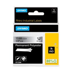 Dymo Rhino Tape Permanent Polyester 19mm x 5.5M Black On Metallic