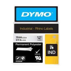 Dymo Rhino Tape Permanent Polyester 19mm x 5.5M Black On Clear
