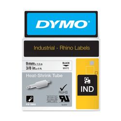Dymo Rhino Tape Heat Shrink Tube 9mm x 1.5M Black On White