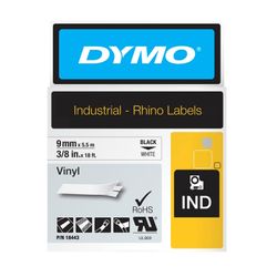 Dymo Rhino Tape Vinyl 9mm x 5.5M Black On White