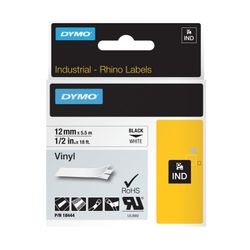Dymo Rhino Tape Vinyl 12mm x 5.5M Black On White