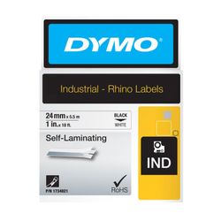 Dymo Rhino Tape Vinyl Self Laminating 24mm x 5.5M Black On White