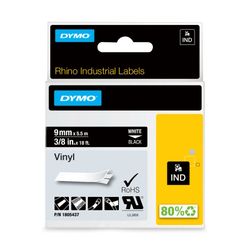 Dymo Rhino Tape Vinyl 9mm x 5.5M White On Black