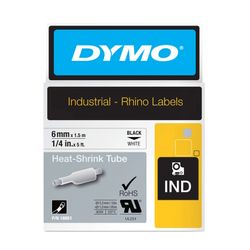 Dymo Rhino Tape Heat Shrink Tube 6mm x 1.5M Black On White