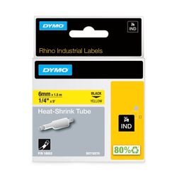 Dymo Rhino Tape Heat Shrink Tube 6mm x 1.5M Black On Yellow