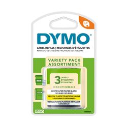 Dymo Letratag Plastic Label Tape 12mm Assorted Pack 3