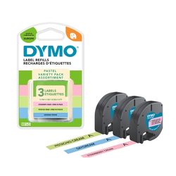 Dymo Letratag Plastic Label Tape 12mm Assorted Pastel Pack 3