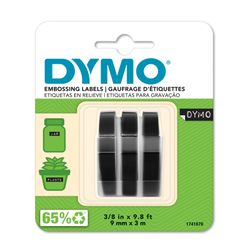 Dymo Embosser Tape 9mm x 3m Black Pack 3