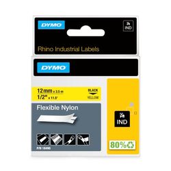 DYMO Rhino Industrial Labels, Flexible Nylon 12mm Black on Yellow