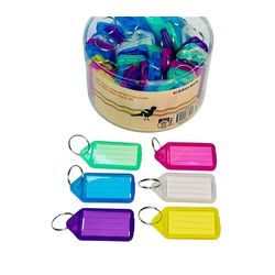 Bibbulmun Key Tags Assorted Fluorescent Colours Pack of 50 with Reusable Container