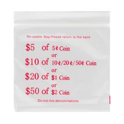 Marbig Professional Press Seal Coin Bags 60mic 110x100mm Clear/Red Pack 1000