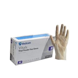 Vitals Vinyl Powder Free Gloves Clear Medium Bx100