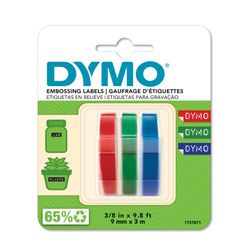 Dymo Embosser Tape 9mm x 3m Blue, Red, Green Pack 3