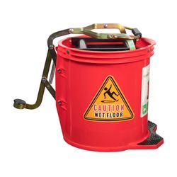 Cleanlink Mop Bucket Heavy Duty Metal Wringer 16 Litre Red