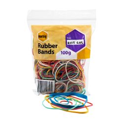 Marbig Rubberbands Assorted Coloured 100gm Bag