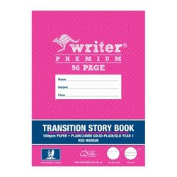 Writer Premium 96pg Transition Story Book 1/2pg Plain-1/2 pg ruled 24mm solid, Qld Year 1 ruled + red margin