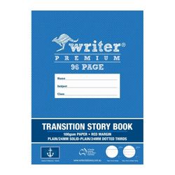 Writer Premium 96pg Transition Story Book 1/2pg Plain-1/2 pg ruled 24mm solid-24mm Dtd Thirds ruled + red margin