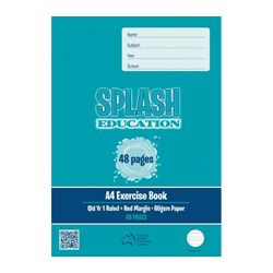Splash Exercise Book A4 Qld Year 1 Ruled With Margin 48 Page