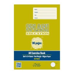 Splash Exercise Book A4 Qld Year 3/4 Ruled With Margin 96 Page