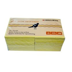 Bibbulmun Pop-Up Z Line Sticky Notes 76mm x 76mm Pastel Yellow 12 Pack 1200 Notes