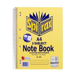 Spirax 596 5 Subject Notebook A4 250 Page