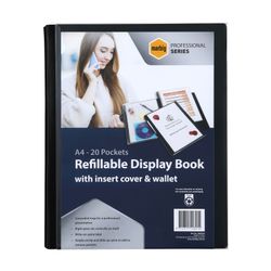 Marbig Professional Refillable Display Book 20 Pocket Black With Wallet