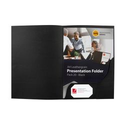 MarbigProfessional Presentation Folders A4 Leathergrain Black Pack 20
