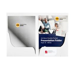 Marbig Professional Series A4 Double Pocket Folders Gloss White Pack 10