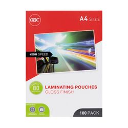 Gbc Laminating Pouch A4 80 Micron Pack 100 H/Speed