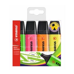 Stabilo Boss Highlighter Assorted Wallet 4 - Yellow Green Orange Pink