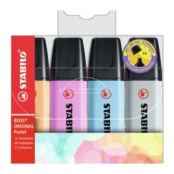 Stabilo Boss Highlighter Assorted Pastel Wallet 4 - Blue Fuschia Orange Grey